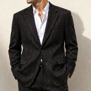 Vintage Johnny Carson Men's 44L Charcoal Pinstripe Blazer Suit Jacket